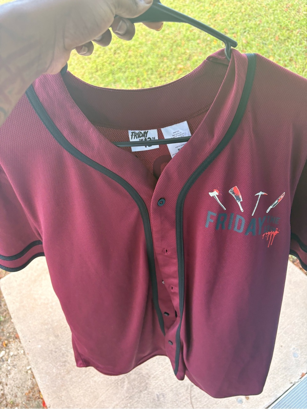 Friday The 13th Kids Burgundy Baseball Jersey with Black Trim